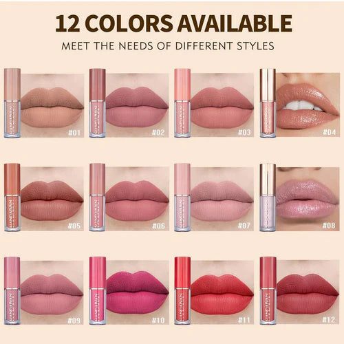 Handaiyan 12 Colors Matte Liquid Lipstick Set – Long Lasting & Waterproof
