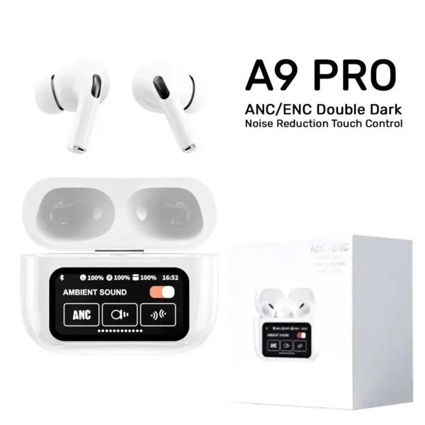 A9 Pro Smart Screen Wireless Earbuds – Touch Display, HD Sound & Fast Charging