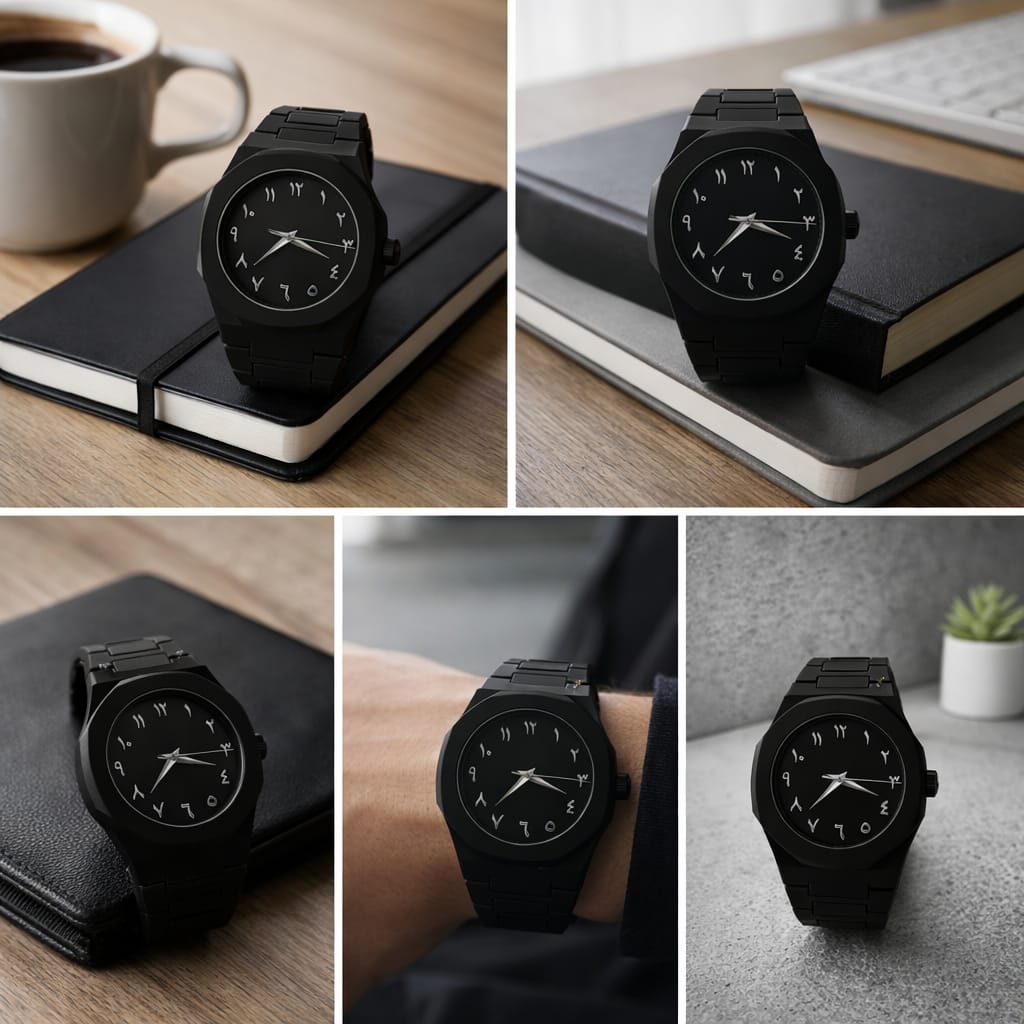 BLACK AURA Watch with Eastern Arabic Numerals –Water Proof & Classic & Timeless Design