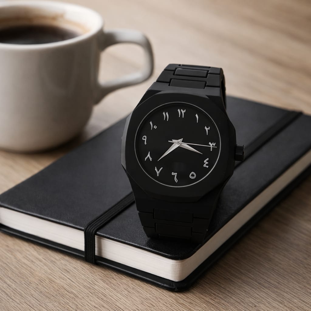 BLACK AURA Watch with Eastern Arabic Numerals –Water Proof & Classic & Timeless Design