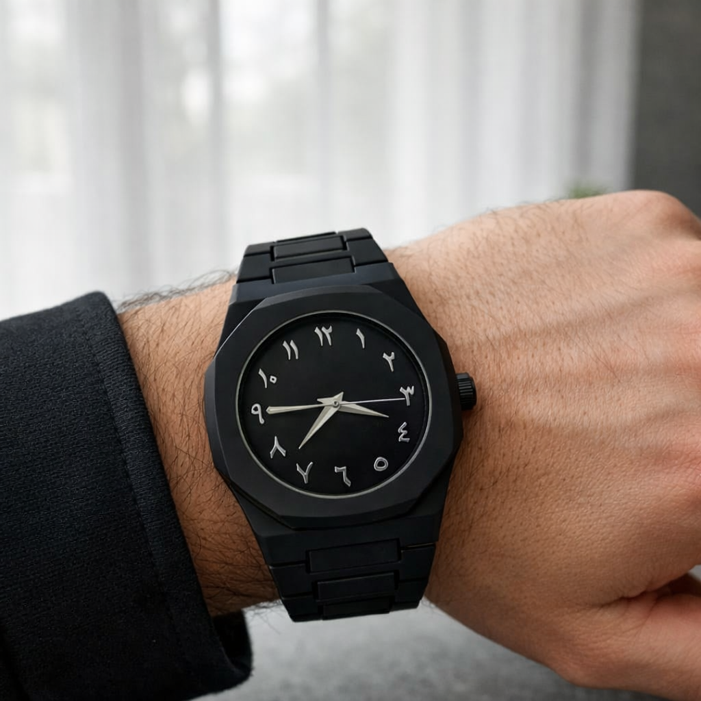 BLACK AURA Watch with Eastern Arabic Numerals –Water Proof & Classic & Timeless Design