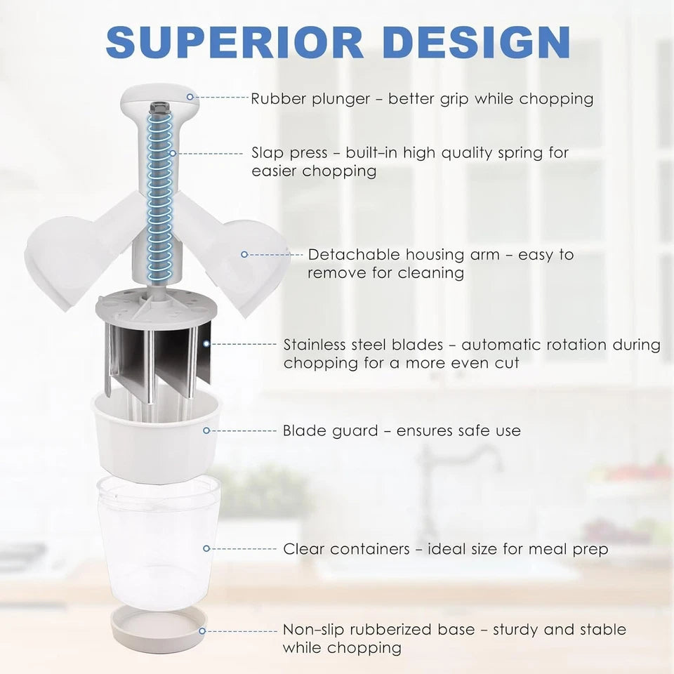Key Features Sharp stainless steel blades for efficient chopping