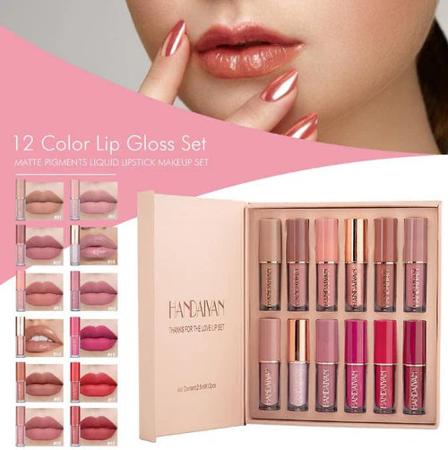 Handaiyan 12 Colors Matte Liquid Lipstick Set – Long Lasting & Waterproof