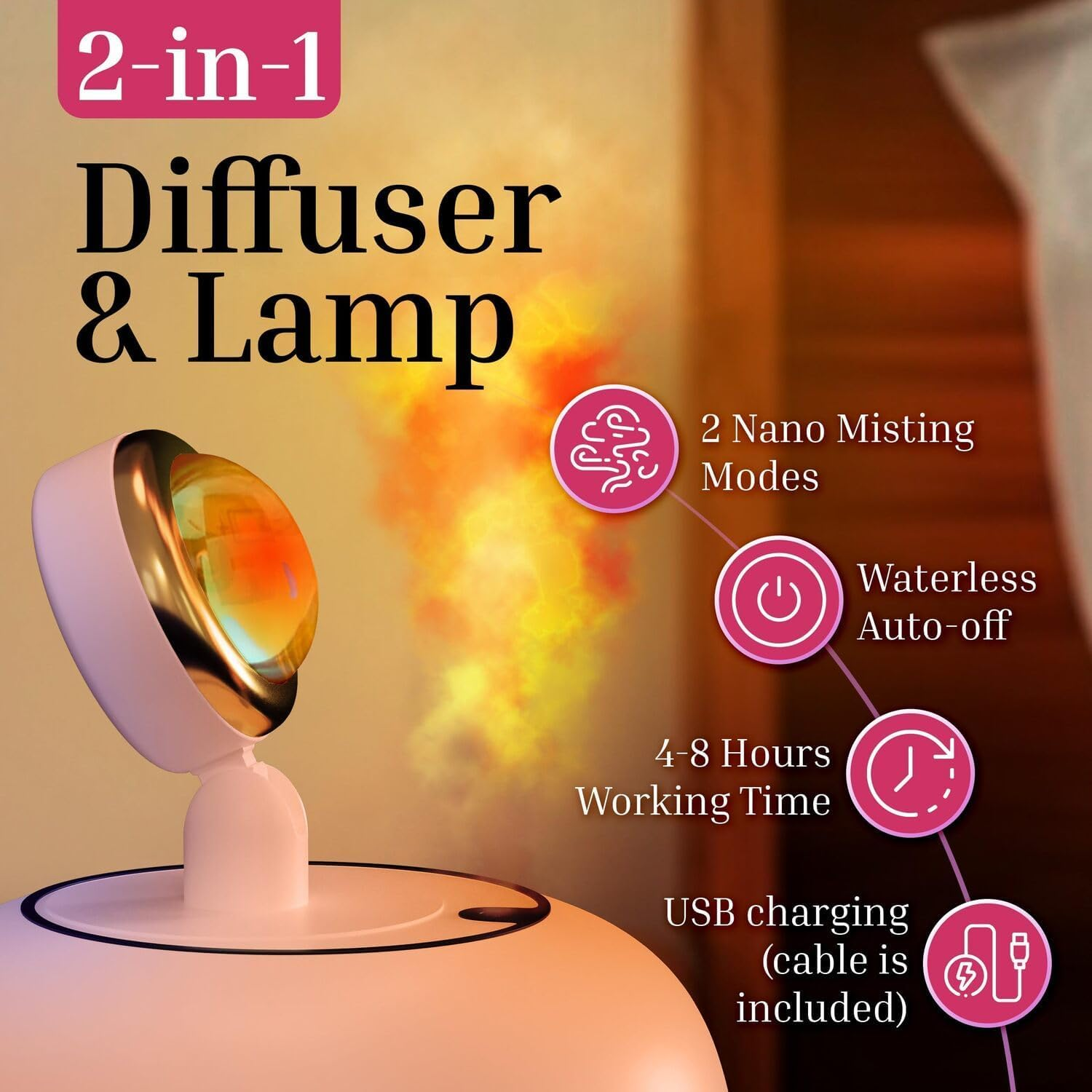 Sunset Night Light Humidifier | 2-in-1 Color Changing Lamp