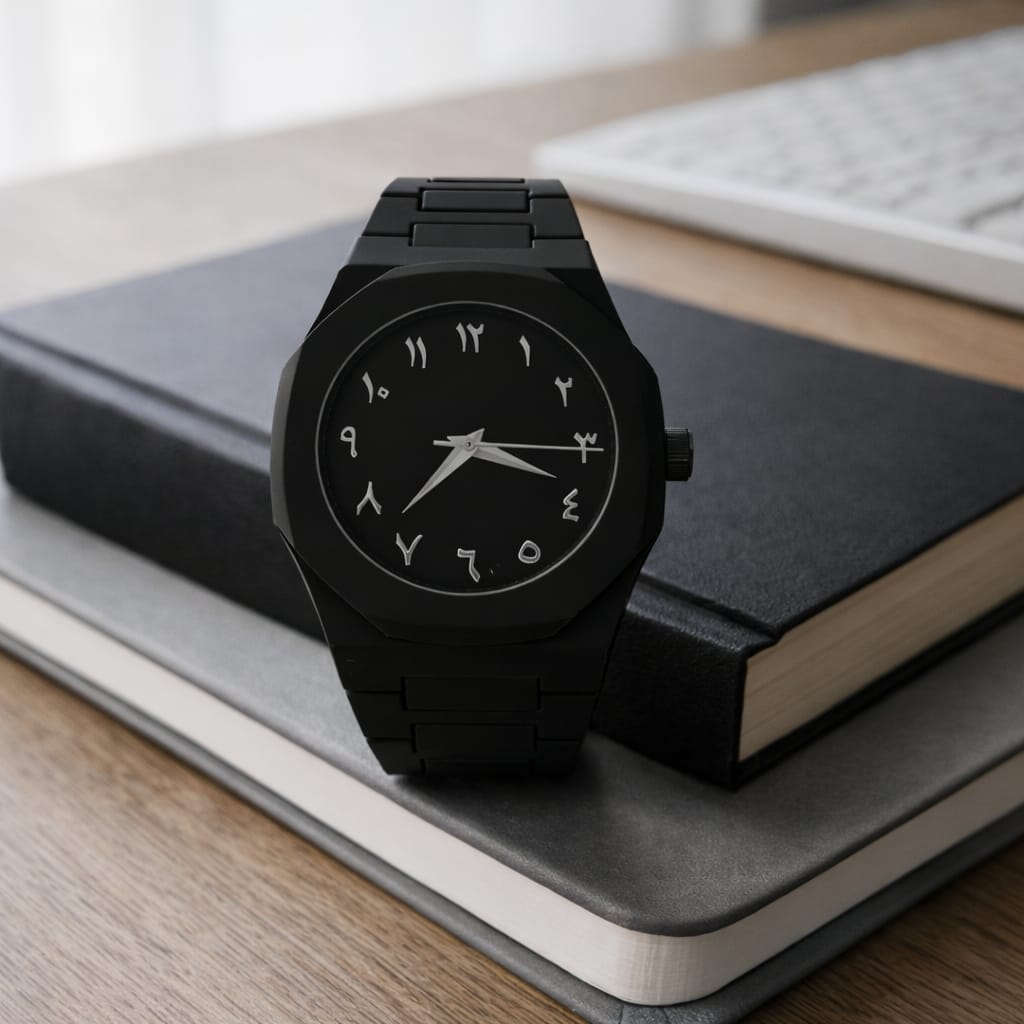 BLACK AURA Watch with Eastern Arabic Numerals –Water Proof & Classic & Timeless Design